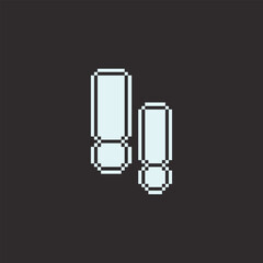 this is exclamation mark icon in pixel art with white color with black background this item good for presentations,stickers, icons, t shirt design,game asset,logo and your project.