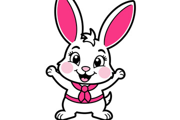 Fototapeta premium Cute Cartoon Bunny Character- White Rabbit with Pink Details- Easter Illustration- Animal Clipart- Kawaii Style- Kid Friendly Art
