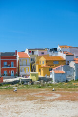multicolored houses in Peniche Portugal. old fishermen's neighborhood.