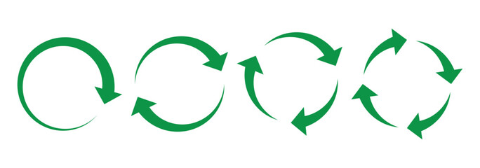 Circle arrow icon set. Green recycle vector icon symbol. Recycle, repeat, refresh icon vector illustration. Work in progress sign. Interconnecting round arrow vector icons set. 
