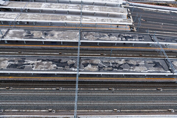 Aerial view of many railroads