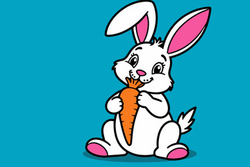 Obraz premium Cute Cartoon Bunny with Carrot Illustration - Happy Easter Rabbit - Springtime Animal Art for Kids - Playful Graphic Design for Children