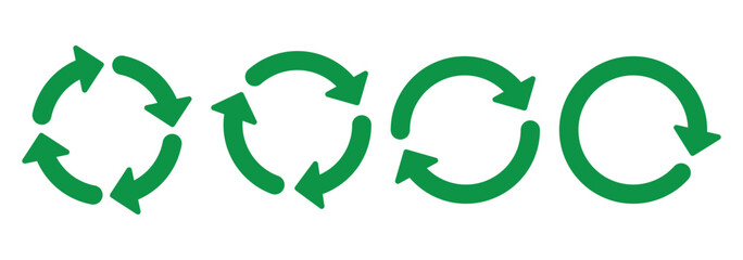 Obraz premium Circle arrow icon set. Green reload vector icon set. Symbol of reload, refresh, loading, recycle and repeat. Interconnecting round arrow vector icons set. Work in progress sign. Vector illustration 