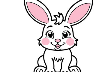 Cute Cartoon Easter Bunny Illustration - Happy Smiling Rabbit with Pink Cheeks - Adorable White Bunny Perfect for Springtime Designs and Children's Projects