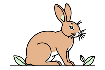 Obraz premium Cute Cartoon Rabbit Illustration - Adorable Brown Hare Character Design - Ideal for Children's Books & Easter Graphics - Nature-Inspired Art with Leaves