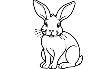 Obraz premium Cute Cartoon Rabbit Illustration - Simple Bunny Outline for Coloring Pages - Adorable Hare Drawing for Kids - Black and White Animal Art