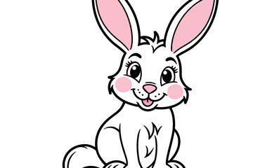 Fototapeta premium Cute Cartoon Rabbit Illustration- Easter Bunny Graphics for Kids- Happy Spring Animal Clip Art- Smiling White Bunny Character Design for Children's Books