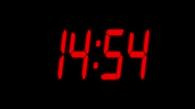 Countdown timer from 15 minute to 14 minute on black background. Technology stopwatch Digital Countdown.	