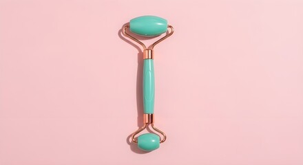Jade Facial Roller Gua Sha Beauty Tool Skincare Massage Pink Background Natural Beauty Device