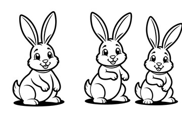 Obraz premium Cute Cartoon Rabbits Illustration-Adorable Easter Bunny Line Art-Black and White Rabbit Drawings-Ideal for Coloring Pages and Crafts-Springtime Animal Graphics