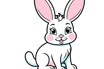 Obraz premium Cute Cartoon White Rabbit Illustration-Easter Bunny Clip Art-Adorable Animal Character with Big Ears and Blue Eyes-Perfect for Kids Projects