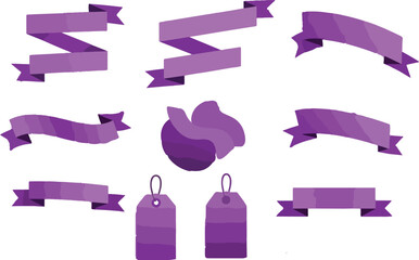 Purple Ribbon Banner and Price Tag Graphic Set