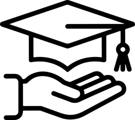Graduation cap on open hand icon symbolizing education support and achievement