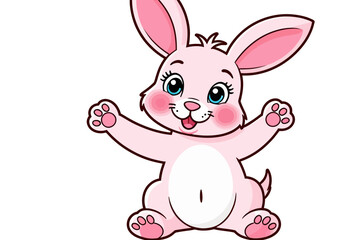 Cute Pink Bunny Cartoon Illustration-Adorable Rabbit with Big Eyes-Perfect for Children's Books and Easter Designs-Happy Animal Clipart-Download Now