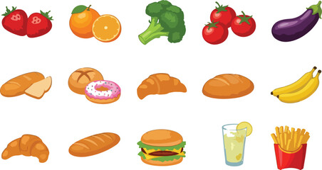  Cartoon Food and Drink Icon Collection Vector Set