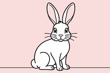 Obraz premium Cute White Bunny Illustration on Pink Background-Adorable Rabbit Cartoon-Easter Bunny Drawing-Perfect for Springtime Designs-Animal Clip Art Image