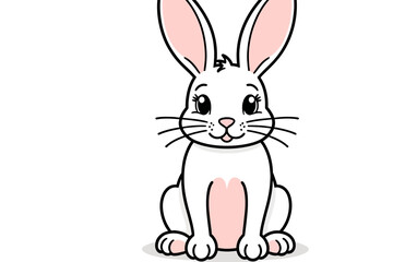 Fototapeta premium Cute White Bunny Illustration- Cartoon Rabbit Character with Long Ears- Easter Animal Graphic for Kids- Smiling Hare Design for Spring Projects