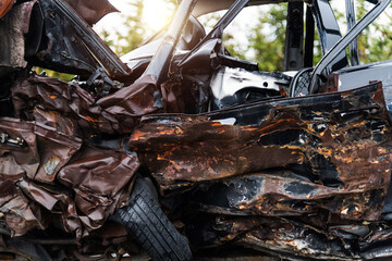 A car shattered in a car accident