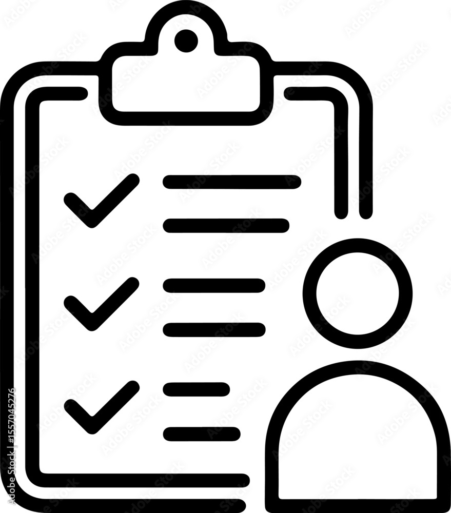 Poster checklist icon with person symbol representing task completion and user management
