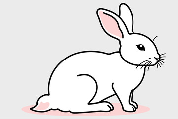 Obraz premium Cute White Rabbit Illustration - Adorable Cartoon Bunny Image for Kids-Springtime Easter Animal- Simple Line Drawing of Rabbit-Childrens Illustration