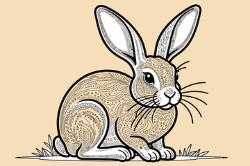 Obraz premium Intricate Bunny Illustration-Detailed Rabbit Artwork-Unique Patterned Hare Design-Animal Art with Elegant Ornamentation-Cute Easter Rabbit Drawing-Whimsical Bunny Decoration