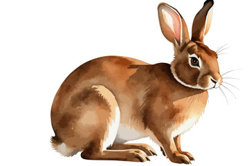 Watercolor Brown Rabbit Illustration - Cute Hare Animal Artwork - Easter Bunny Themed Clipart - Detailed Watercolor Painting of a Wild Rabbit