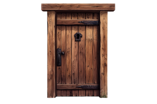 Rustic Wooden Doorway An Artistic Representation of a Portal Featuring Weathered Planks and on transparent background