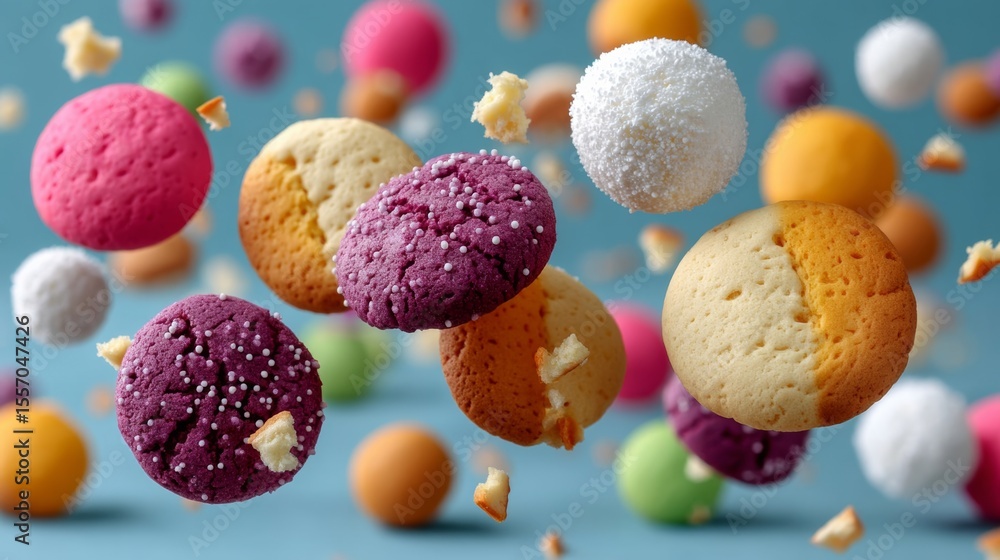 Aufkleber colorful assortment of floating cookies and candies in various shapes and textures, creating a playf