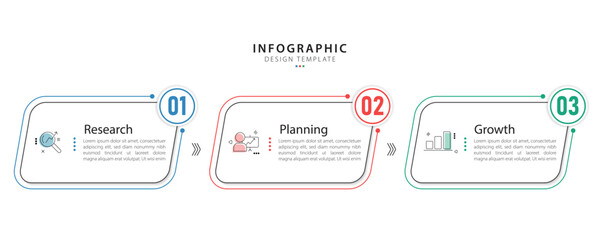Business infographic template. 3 Step timeline journey. Process diagram, 3 options on white background, Infograph elements vector illustration.	