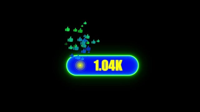 2.K likes counter animation.counting numbers 0 to 2000 like icon radio waves with black background with alpha channel.