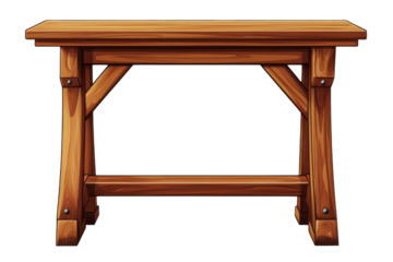 Rustic Wooden Table Illustration Hand Drawn Vintage Brown Wood Grain Texture Furniture Design on transparent background