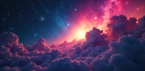 Breathtaking Celestial Panorama Vibrant Red Emission Nebula Swirls Across the Deep Black Expanse of Space, Illuminated by Starlight