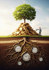 Businessman figure time and money