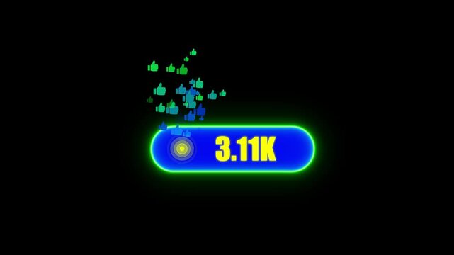 6.K likes counter animation.counting numbers 0 to 6000 and like icon radio waves with black background with alpha channel.