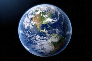 Fototapeta premium Planet Earth floats in space The continents are visible through a layer of clouds