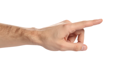 Hand finger gesture pointing isolated human skin male arm direction closeup horizontal adult caucasian communication sign body detail expression studio transparency background signal touch instruction