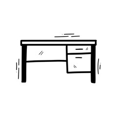 Hand Drawn Office Table Illustration. Doodle Vector. Isolated on White Background - EPS 10 Vector