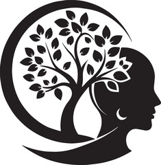 Tree of life silhouette within a woman's head profile