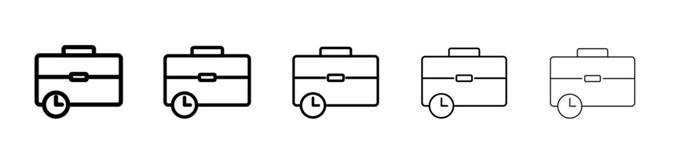 Briefcase with clock icon vector outline symbol or illustration
