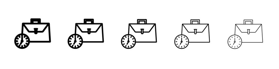 Briefcase with clock icon vector outline symbol or illustration