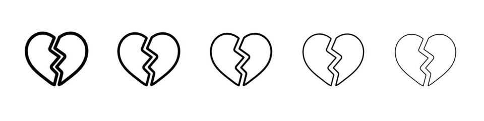 broken heart icon vector outline symbol or illustration