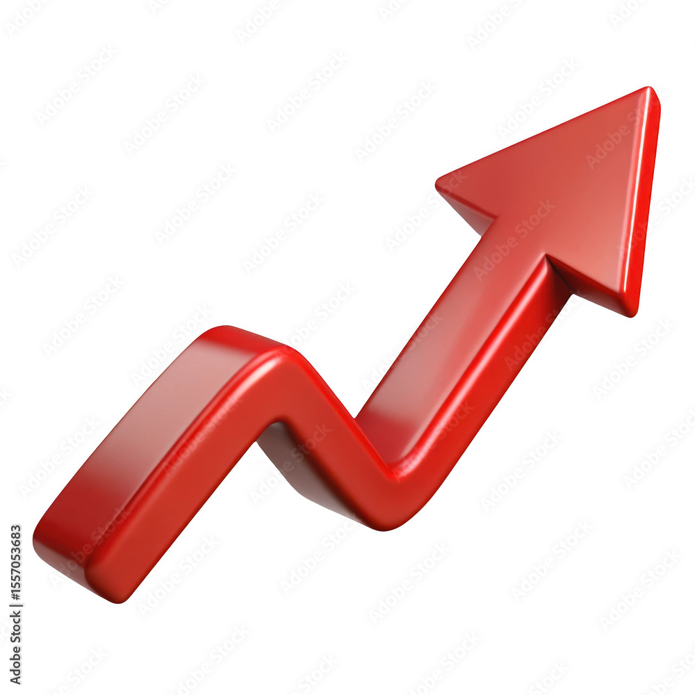Poster red 3d arrow graph showing upward trend isolated on transparent background