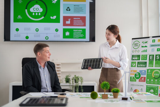 Strategic Discussion on Green Business Sustainability ESG Goals and Carbon Dioxide Emission Reduction with Renewable Energy Focus - Powered by Adobe