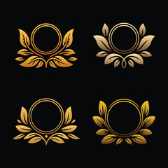 Set of four elegant gold floral frames with circular space for text