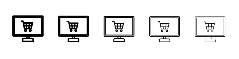 cart in monitor icon vector outline symbol or illustration