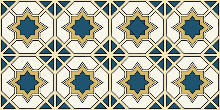 Geometric tile Pattern: Intricate and aesthetically pleasing geometric tile pattern, ideal for backgrounds and design elements. The pattern features interlocking shapes and a harmonious color palette.