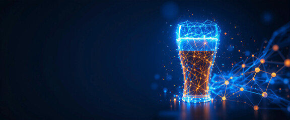 Low-Poly Wireframe Beer Glass &ndash; 3D Abstract Illustration on Dark Background with Copy Space