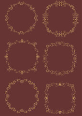 six luxury gold colored vintage ornaments