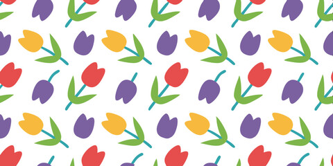 Colorful Tulip Pattern: A vibrant pattern of blooming tulips in various colors on a neutral backdrop, offering a cheerful and festive design suitable for a range of creative applications.