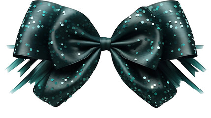 Elegant teal bow tie glistens with light sparkles on a crisp, clean white backdrop, a charming embellishment for festive decoration transparent.